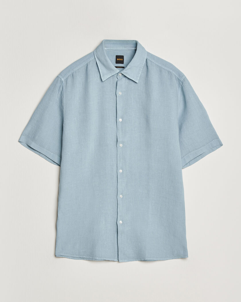 BOSS ORANGE Rash Linen Short Sleeve Shirt Light Blue – Blu