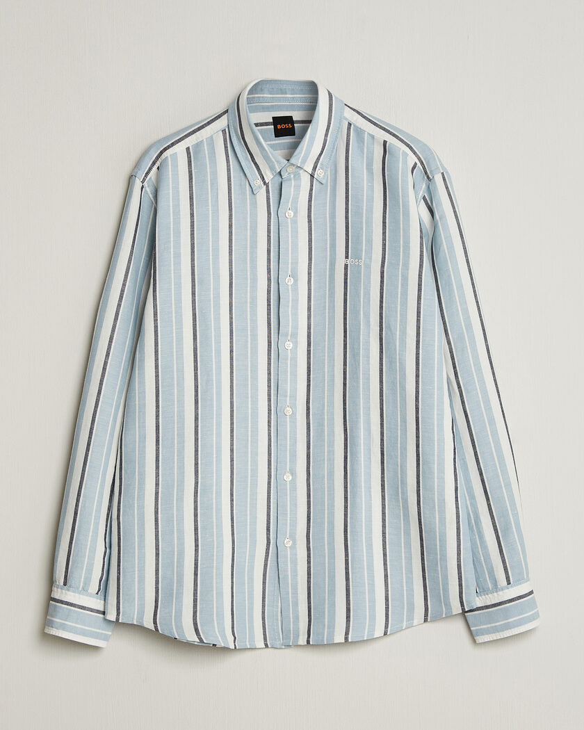 BOSS ORANGE Ricoplus Linen/Cotton Striped Shirt Light Blue – Blu