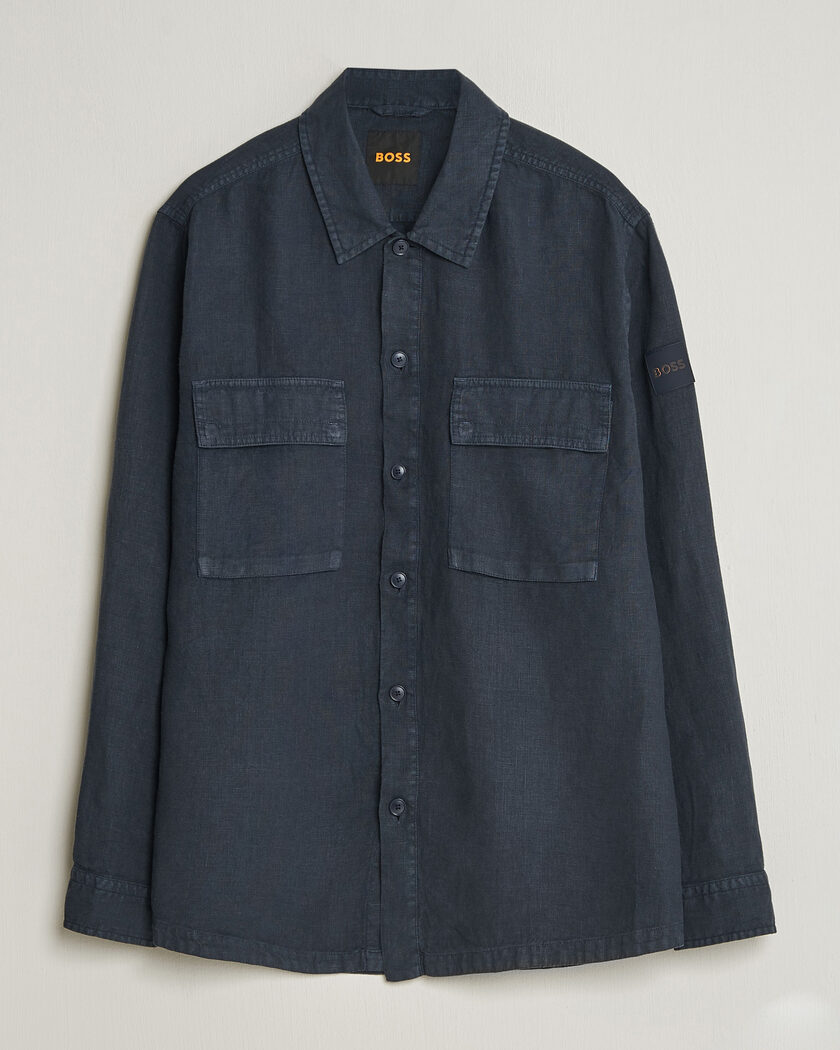 BOSS ORANGE Locky Linen Overshirt Dark Blue – Blu