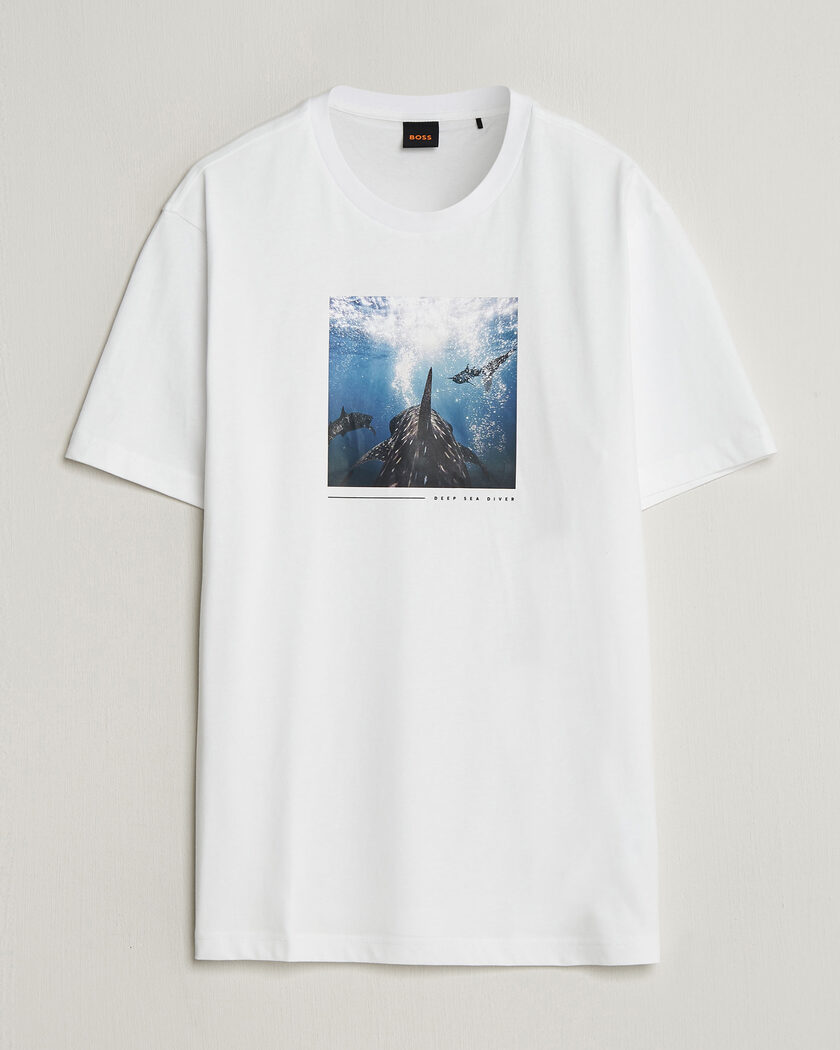 BOSS ORANGE Creature Printed Crew Neck T-Shirt Natural – Bianco