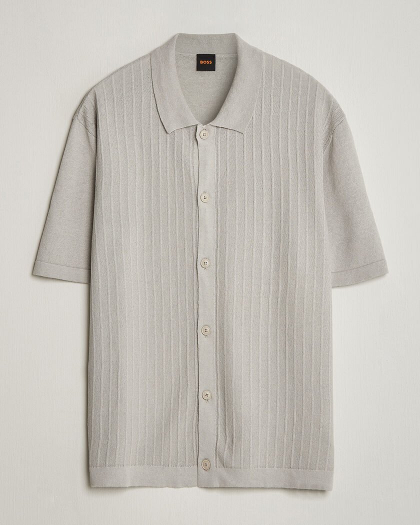 BOSS ORANGE Amicino Linen/Cotton Knitted Shirt Beige – Grigio