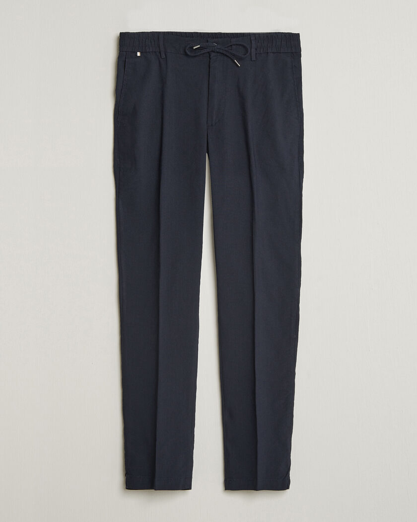 BOSS BLACK Kane Linen Drawstring Trousers Dark Blue – Blu