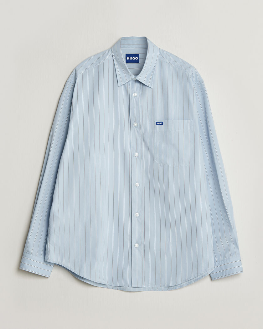 HUGO Ebalto Striped Cotton Shirt Open Blue – Blu