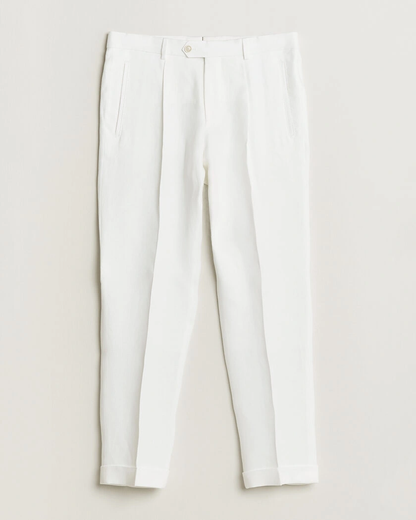 BOSS CAMEL Peet Linen Pleated Trousers White – Bianco