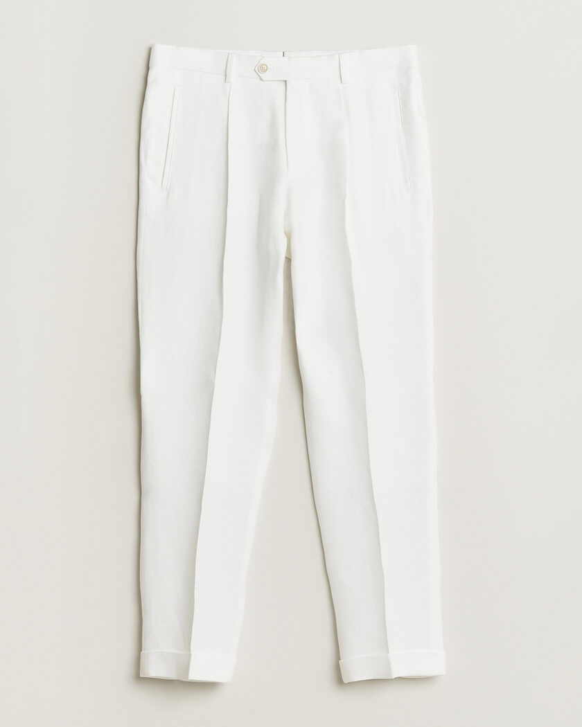 BOSS CAMEL Peet Linen Pleated Trousers White – Bianco