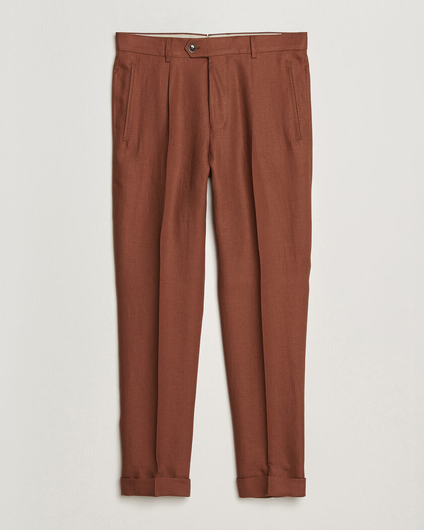 BOSS CAMEL Peet Linen Pleated Trousers Rust – Rosso