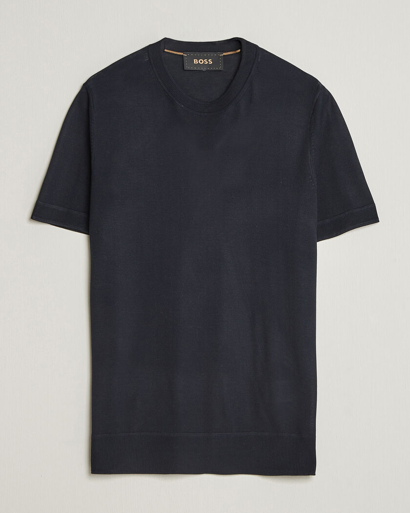 BOSS CAMEL Nottano Silk Knitted T-Shirt Dark Blue – Blu