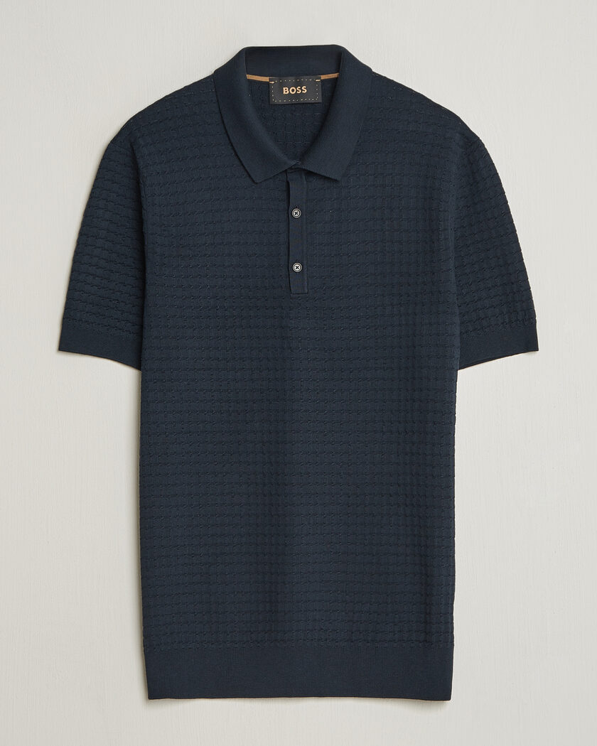 BOSS CAMEL Nadalione Silk/Cotton Knitted Polo Dark Blue – Blu
