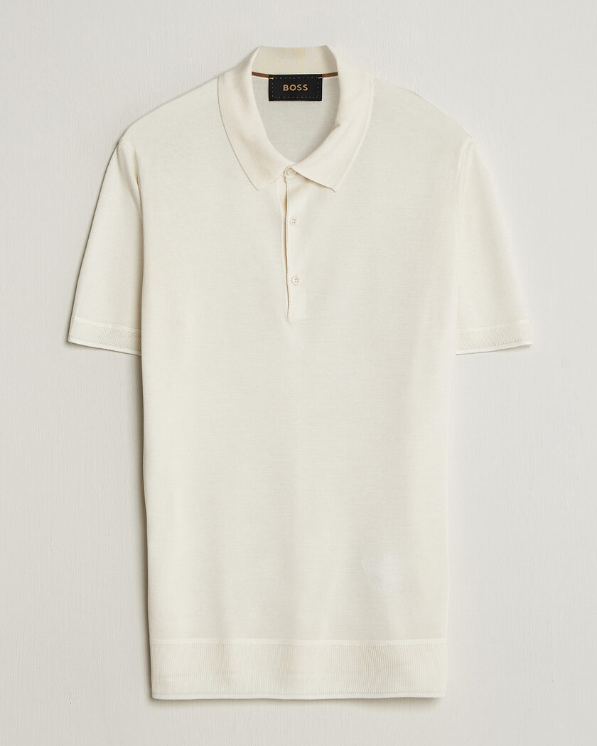 BOSS CAMEL Novo Silk Knitted Polo Open White – Bianco