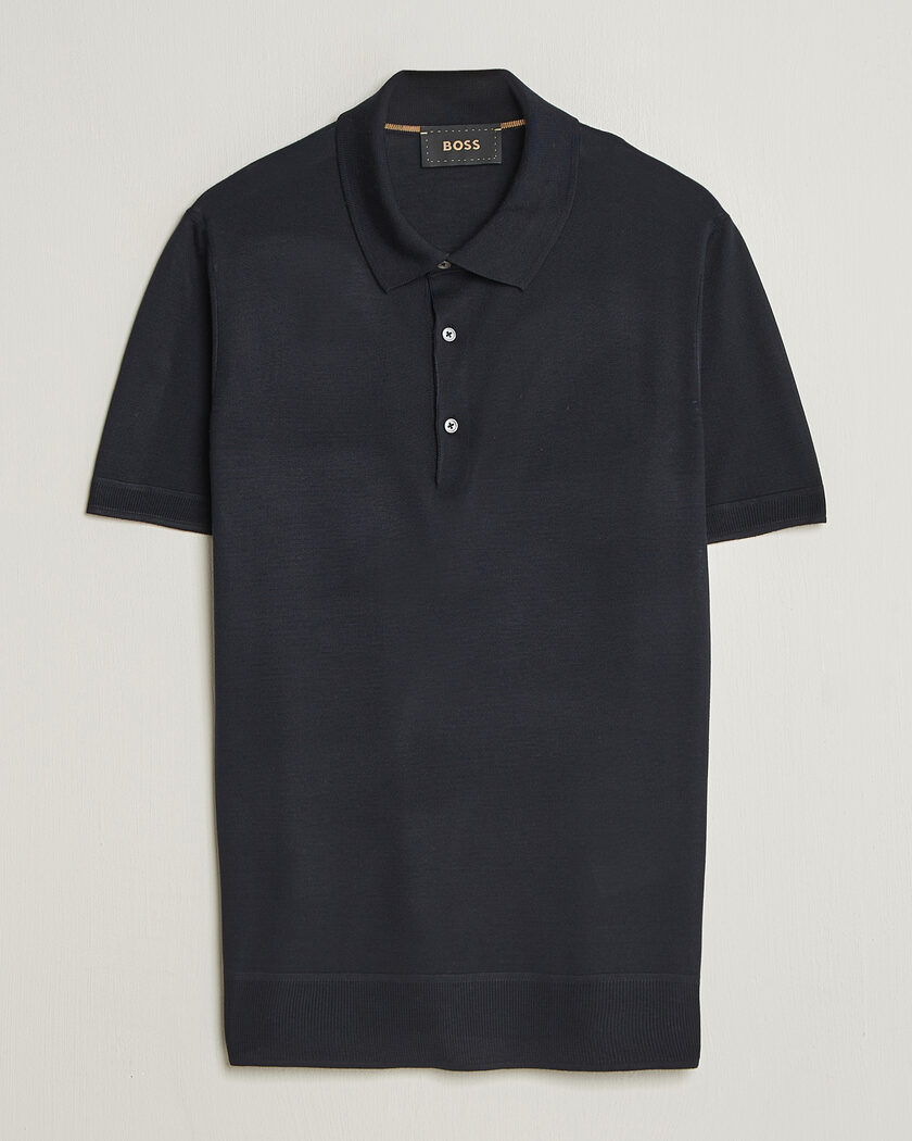 BOSS CAMEL Novo Silk Knitted Polo Dark Blue – Blu
