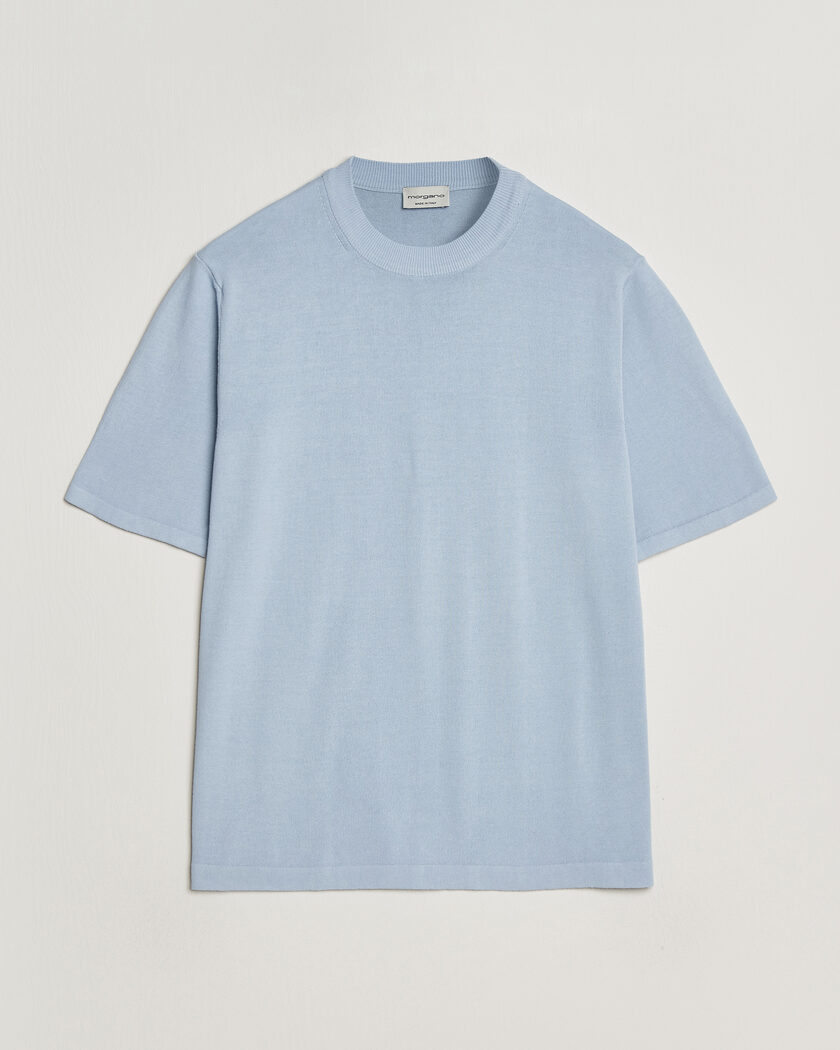 Morgano Knitted Cotton Crepe T-Shirt Light Blue – Blu