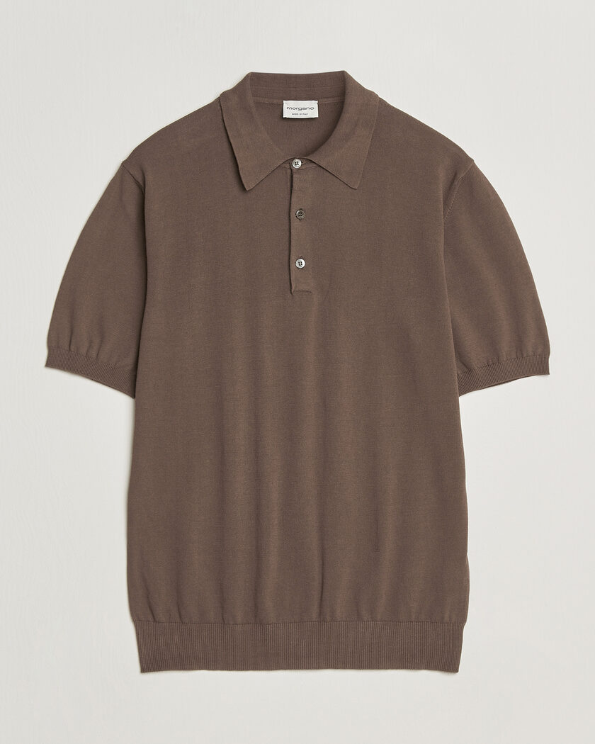 Morgano Knitted Cotton Crepe Polo Brown – Marrone