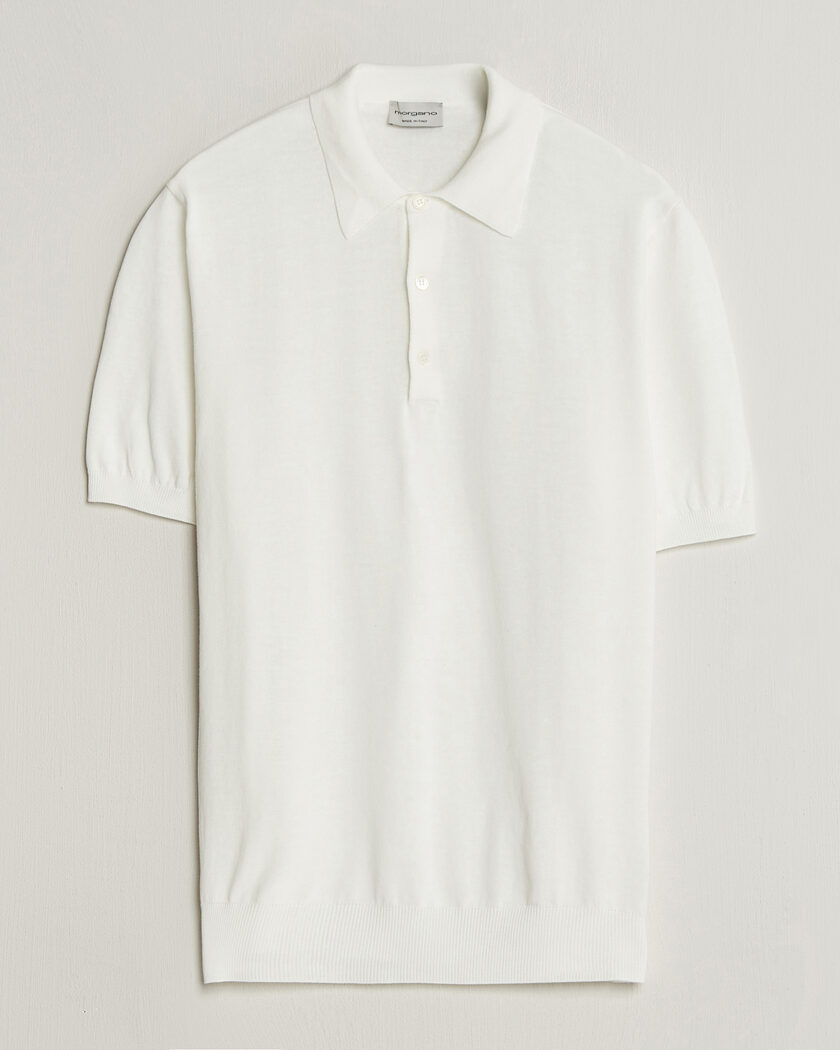 Morgano Knitted Cotton Crepe Polo Latte – Bianco