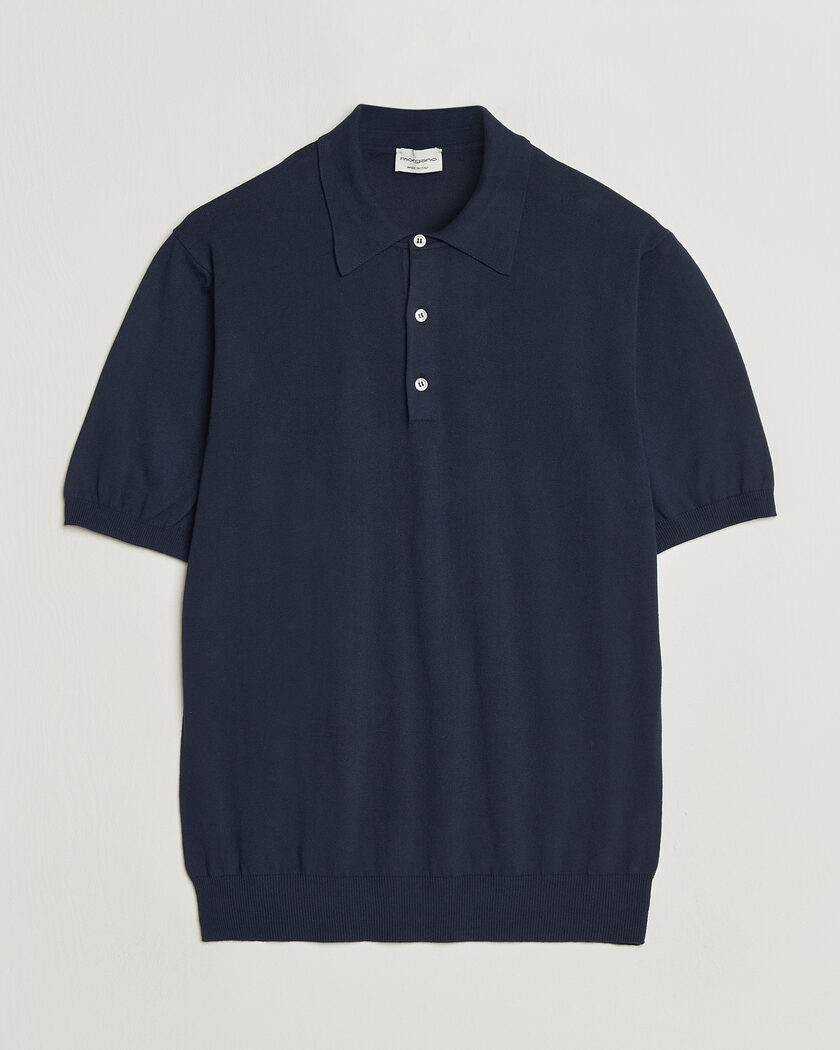 Morgano Knitted Cotton Crepe Polo Navy – Blu