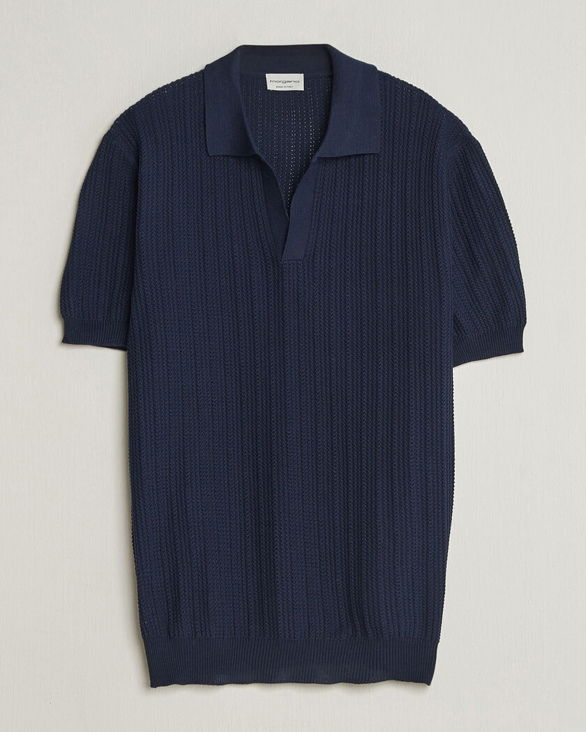 Morgano Structured Knitted Polo Navy – Blu