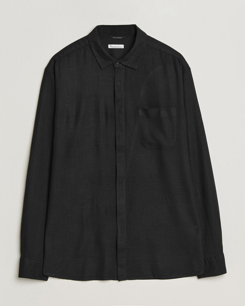 KnowledgeCotton Apparel Linen/Lycell Relaxed Long Sleeve Shirt Black – Nero