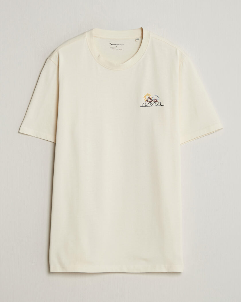 KnowledgeCotton Apparel Chest Print T-Shirt Egret – Bianco