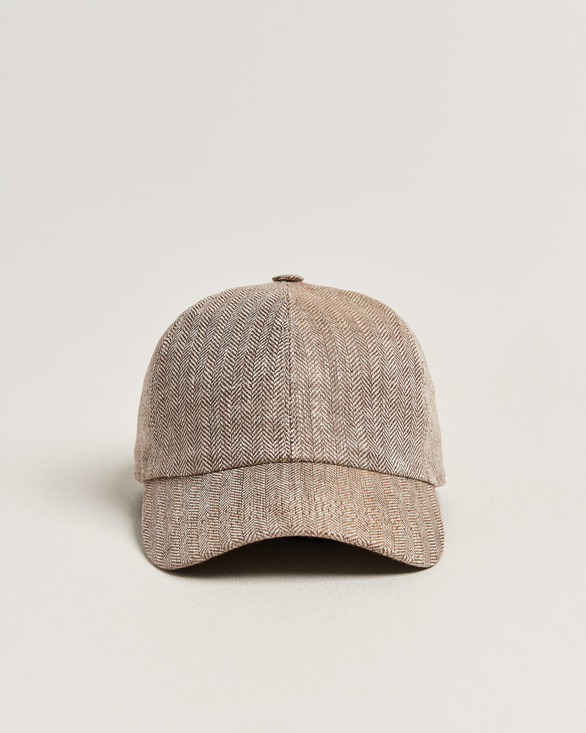 Wigéns Baseball Linen Herringbone Cap Brown – Marrone