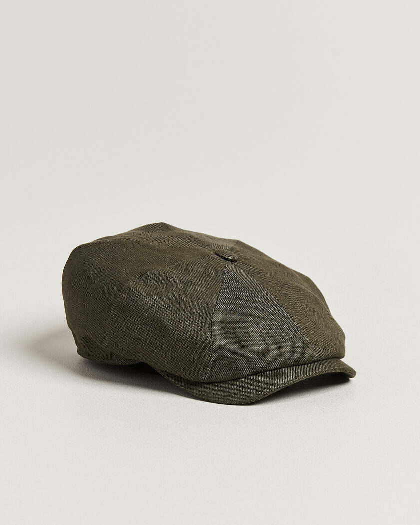 Wigéns Newsboy Retro Hopsack Linen Cap Dark Olive – Verde