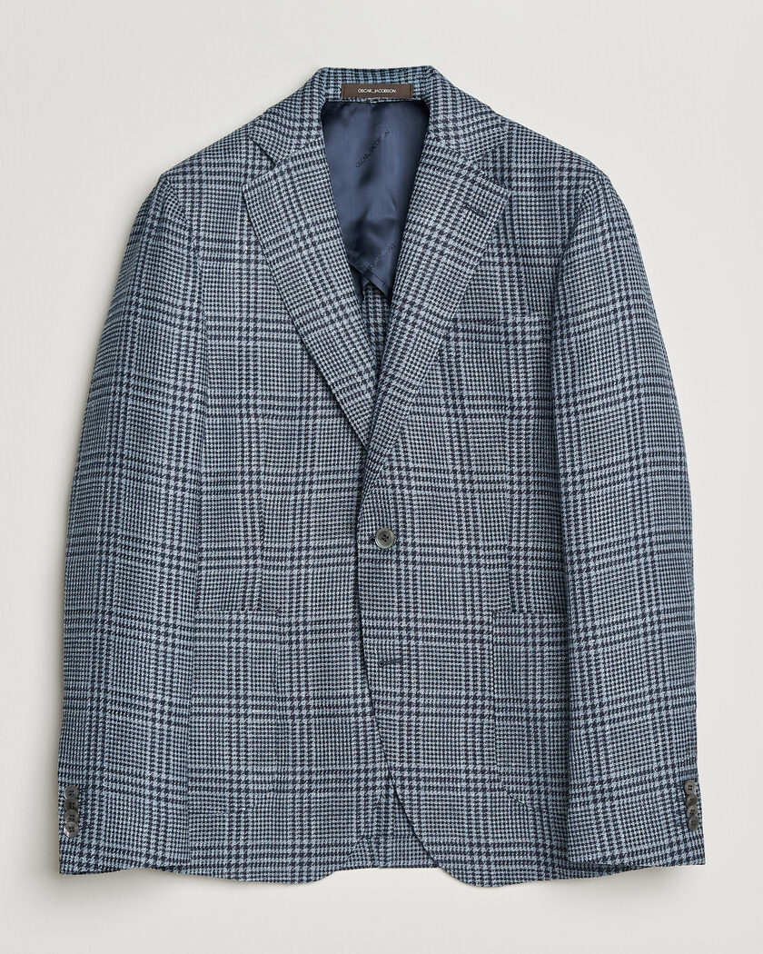 Oscar Jacobson Ferry Patch Soft Checked Linen/Wool Blazer Blue – Blu