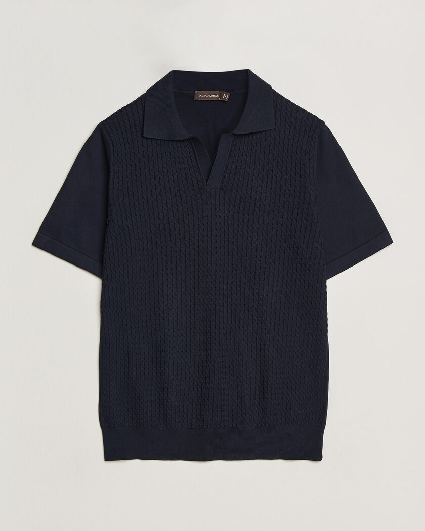 Oscar Jacobson Alf Structured Cotton Polo Navy – Blu