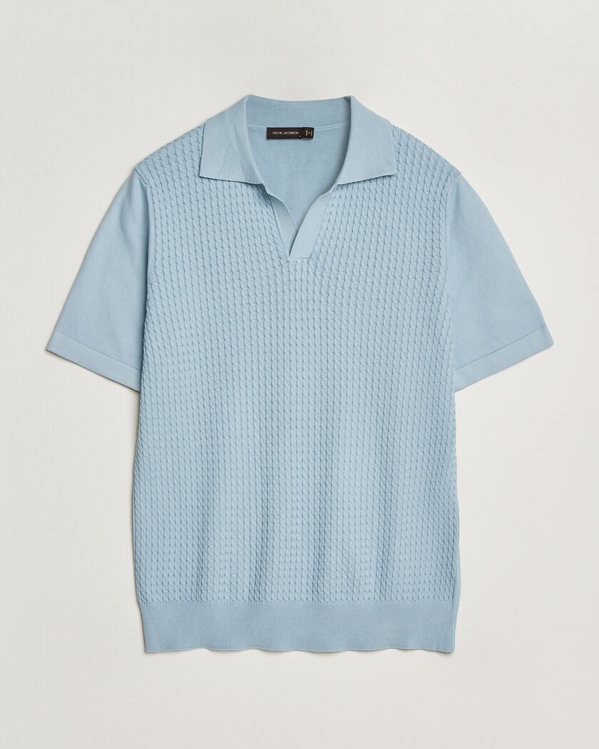 Oscar Jacobson Alf Structured Cotton Polo Light Blue – Blu