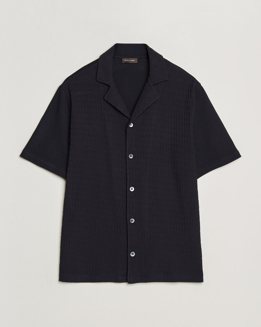 Oscar Jacobson Kirk Knitted Short Sleeve Shirt Navy – Blu