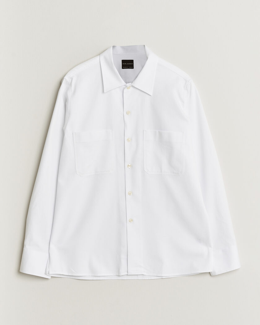 Oscar Jacobson Straight Fit Bowling Collar Cotton Shirt White – Bianco