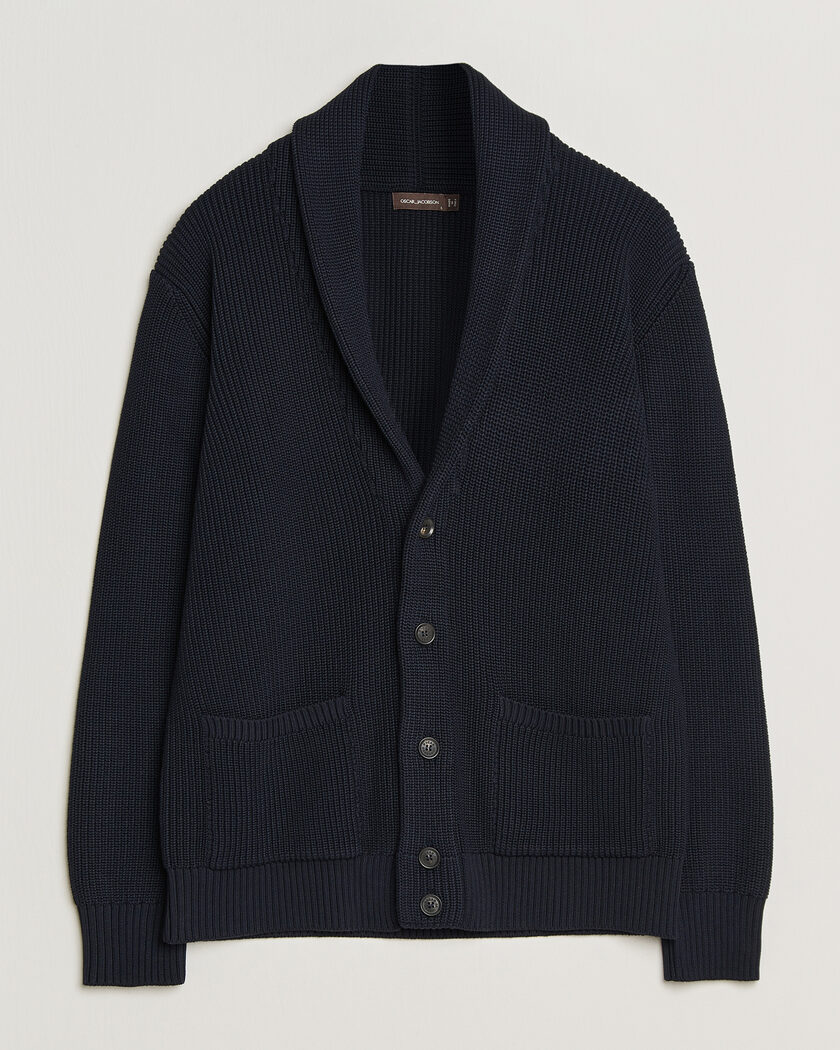 Oscar Jacobson Roland Knitted Cotton Cardigan Navy – Blu