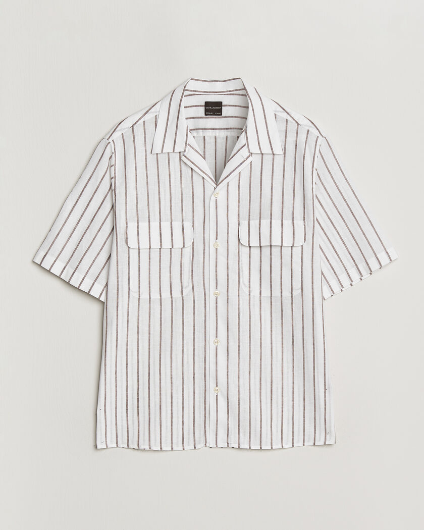 Oscar Jacobson Striped Short Sleeve Linen Shirt Brown/White – Bianco