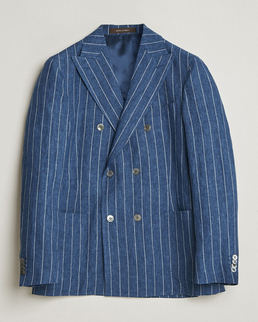 Oscar Jacobson Farrys Patch Striped Linen Blazer Blue – Blu