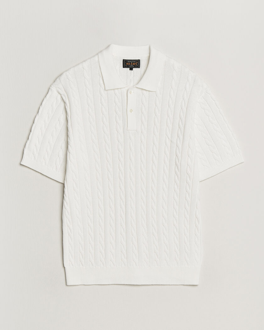BEAMS PLUS Short Sleeve Cable Polo White – Bianco