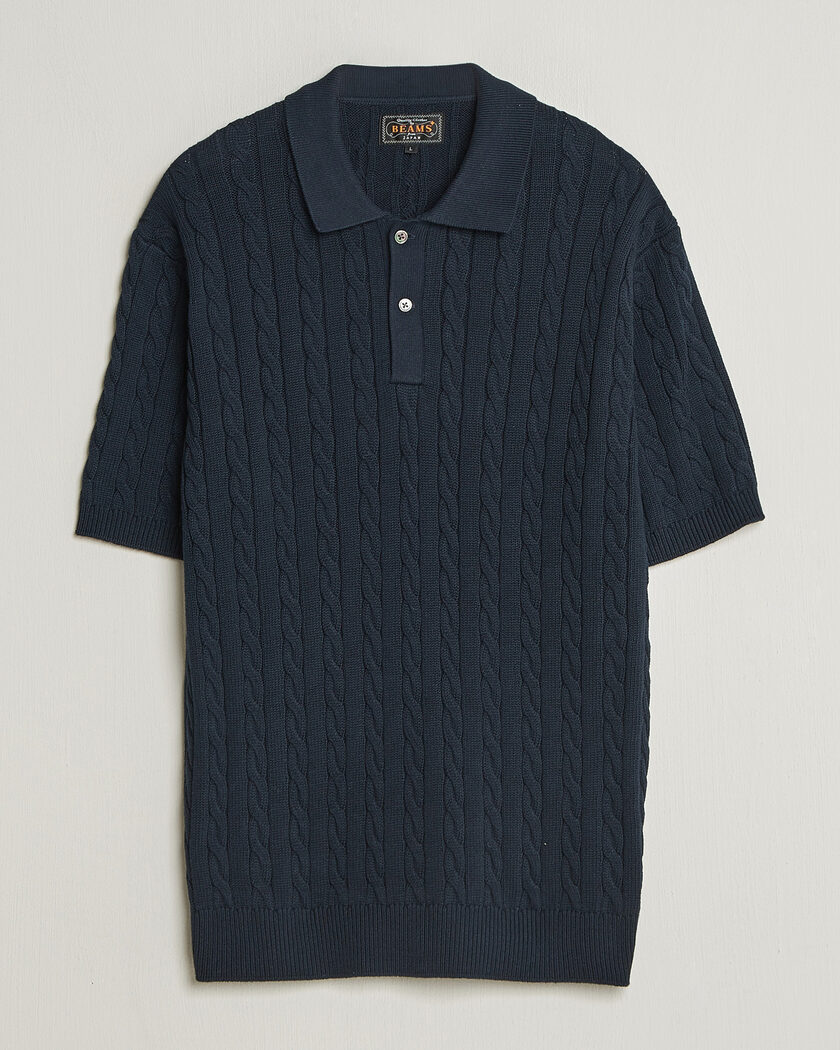 BEAMS PLUS Short Sleeve Cable Polo Navy – Blu