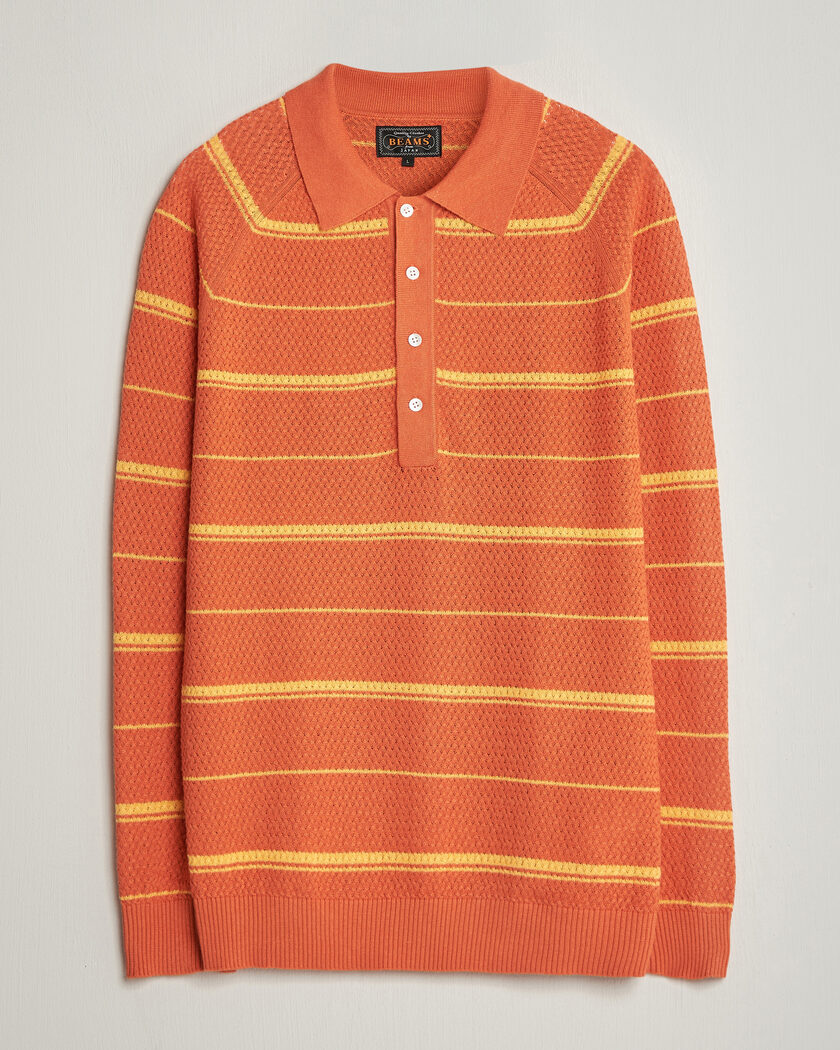 BEAMS PLUS Long Sleeve Knit Polo Orange Stripe – Arancione