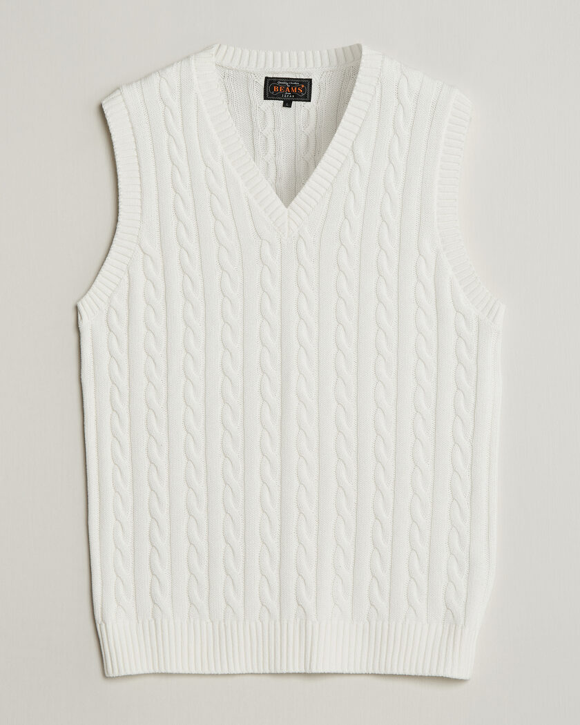 BEAMS PLUS Cable Knit Vest White – Bianco