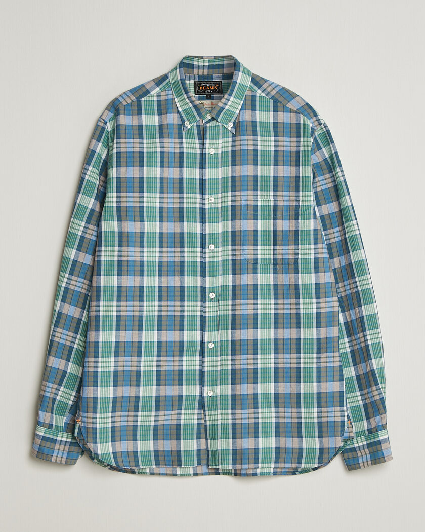 BEAMS PLUS Madras Button Down Shirt Blue – Blu