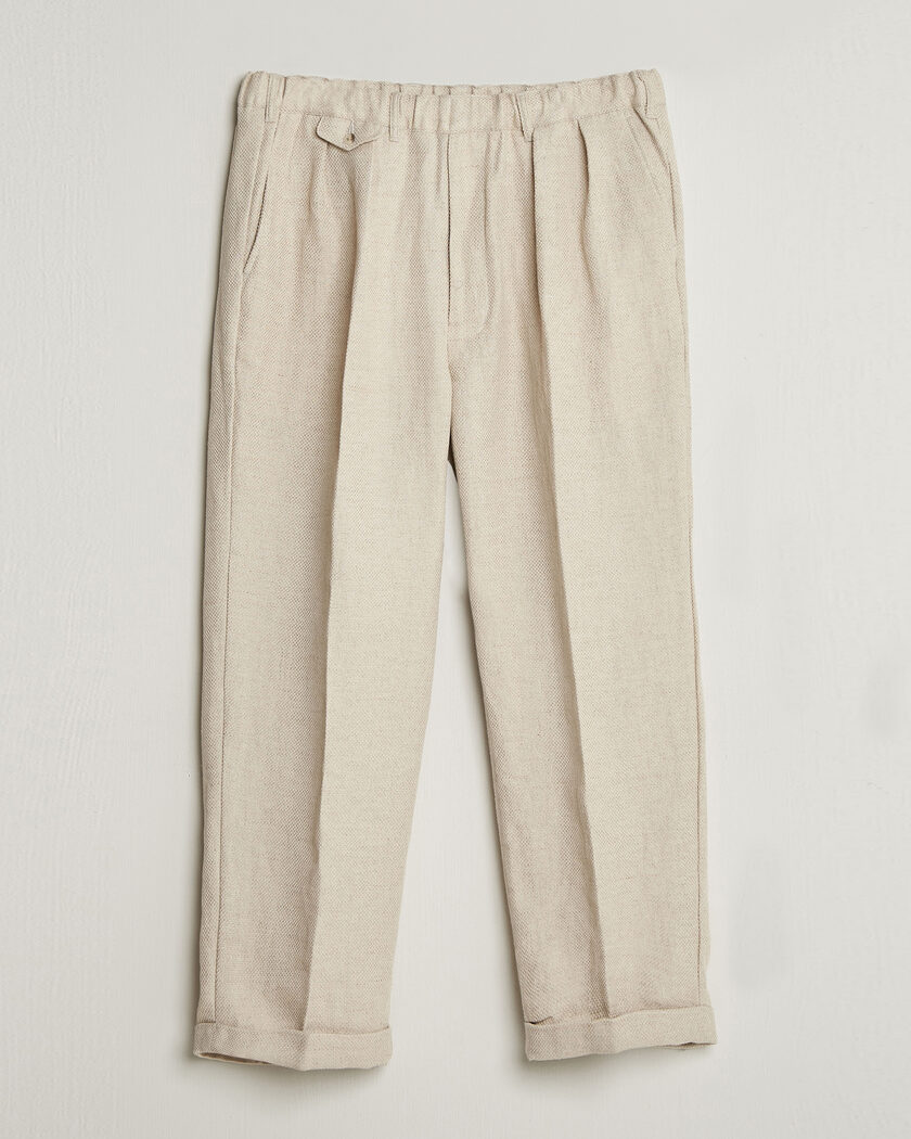 BEAMS PLUS Cotton/Linen Pleated Trousers Off White – Bianco