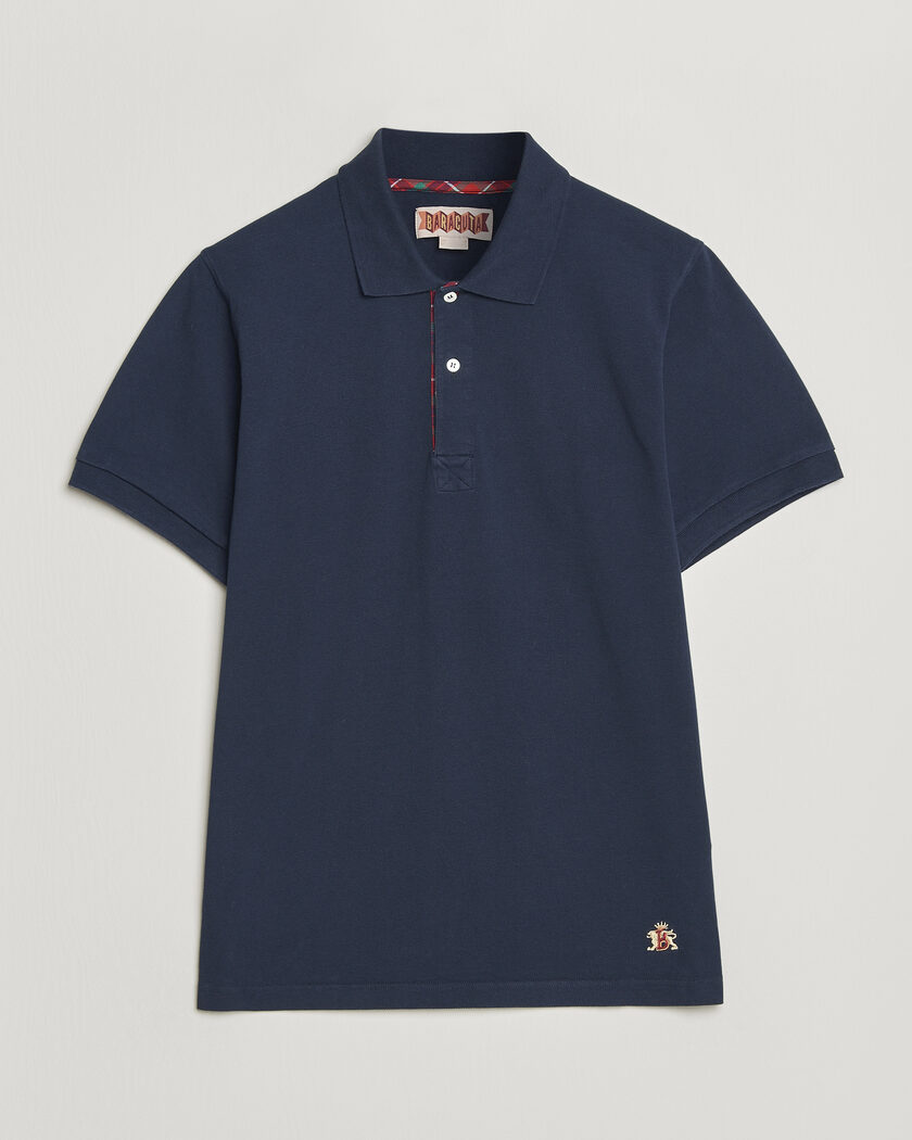 Baracuta Tartan Placket Piquet Polo Navy – Blu
