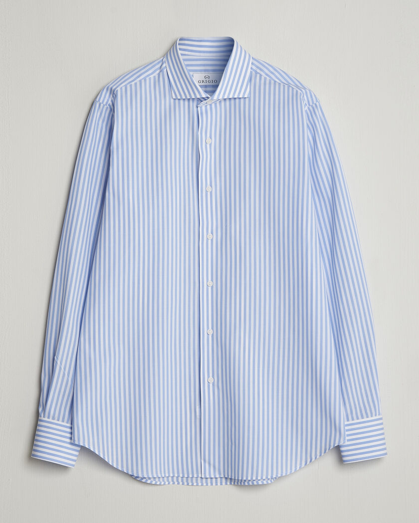 Grigio Cotton Poplin Dress Shirt Light Blue Stripe – Blu