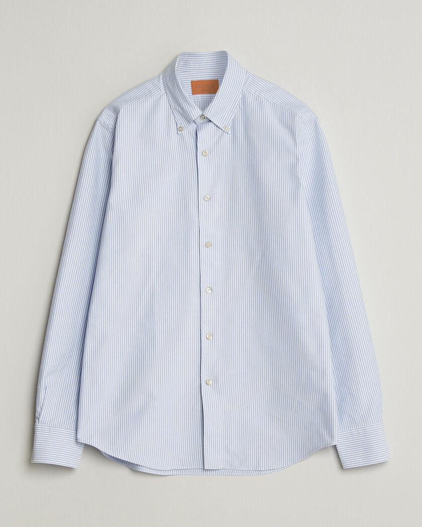 Grigio Oxford Button Down Shirt Light Blue Stripe – Blu