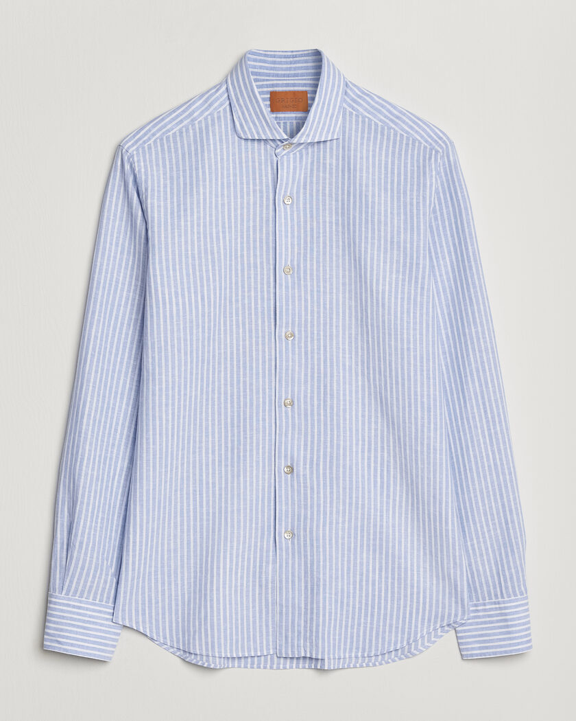 Grigio Washed Cotton/Linen Shirt Blue Stripe – Blu