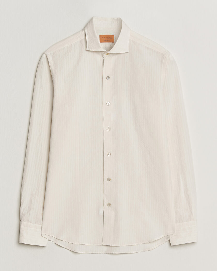 Grigio Cotton/Linen Seersucker Shirt Off White – Bianco