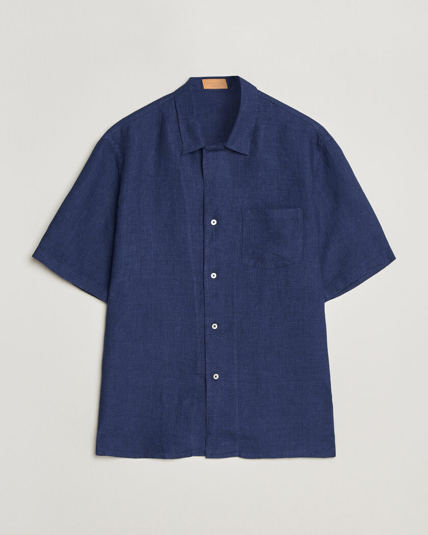 Grigio Linen Camp Collar Shirt Navy – Blu