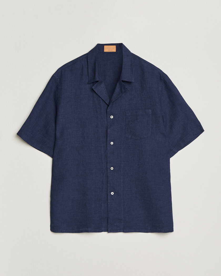 Grigio Linen Camp Collar Shirt Navy – Blu