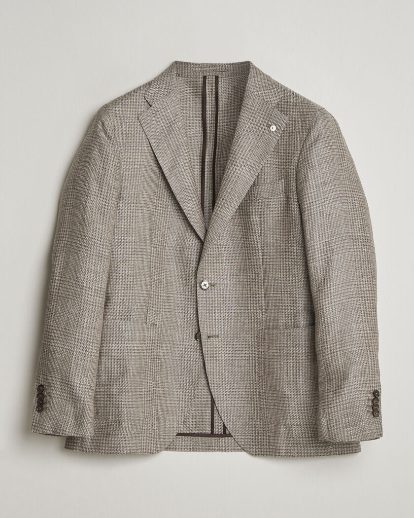 L.B.M. 1911 Jack Regular Fit Linen/Wool Checked Blazer Taupe – Marrone