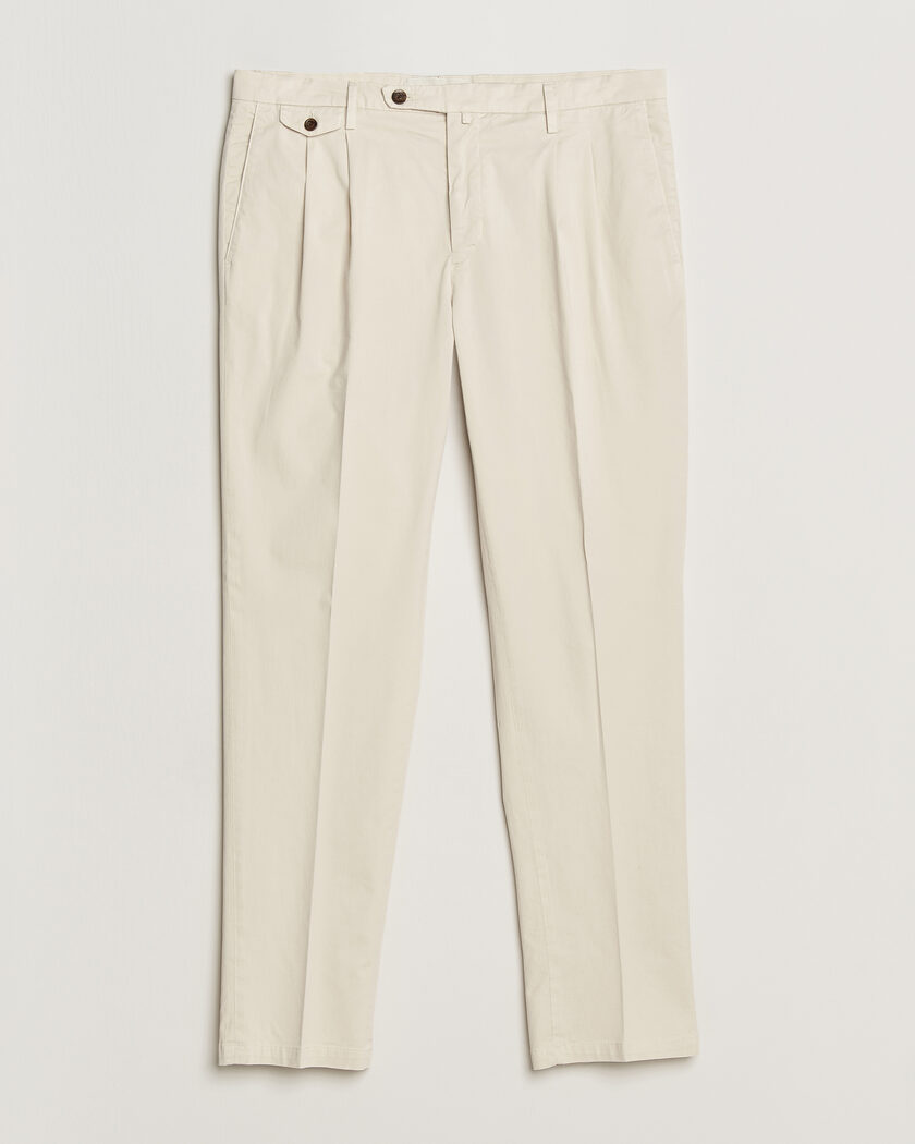 Briglia 1949 Easy Fit Pleated Cotton Stretch Chino Cream – Bianco