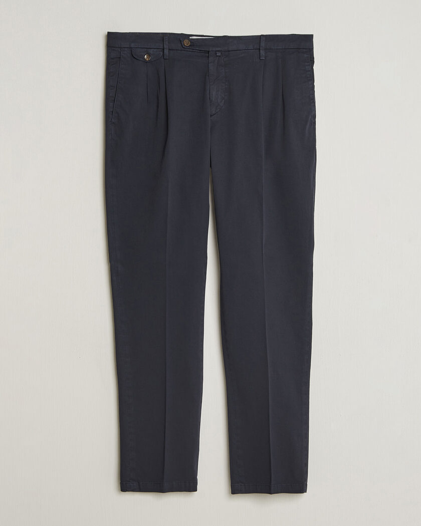 Briglia 1949 Easy Fit Pleated Cotton Stretch Chino Navy – Blu