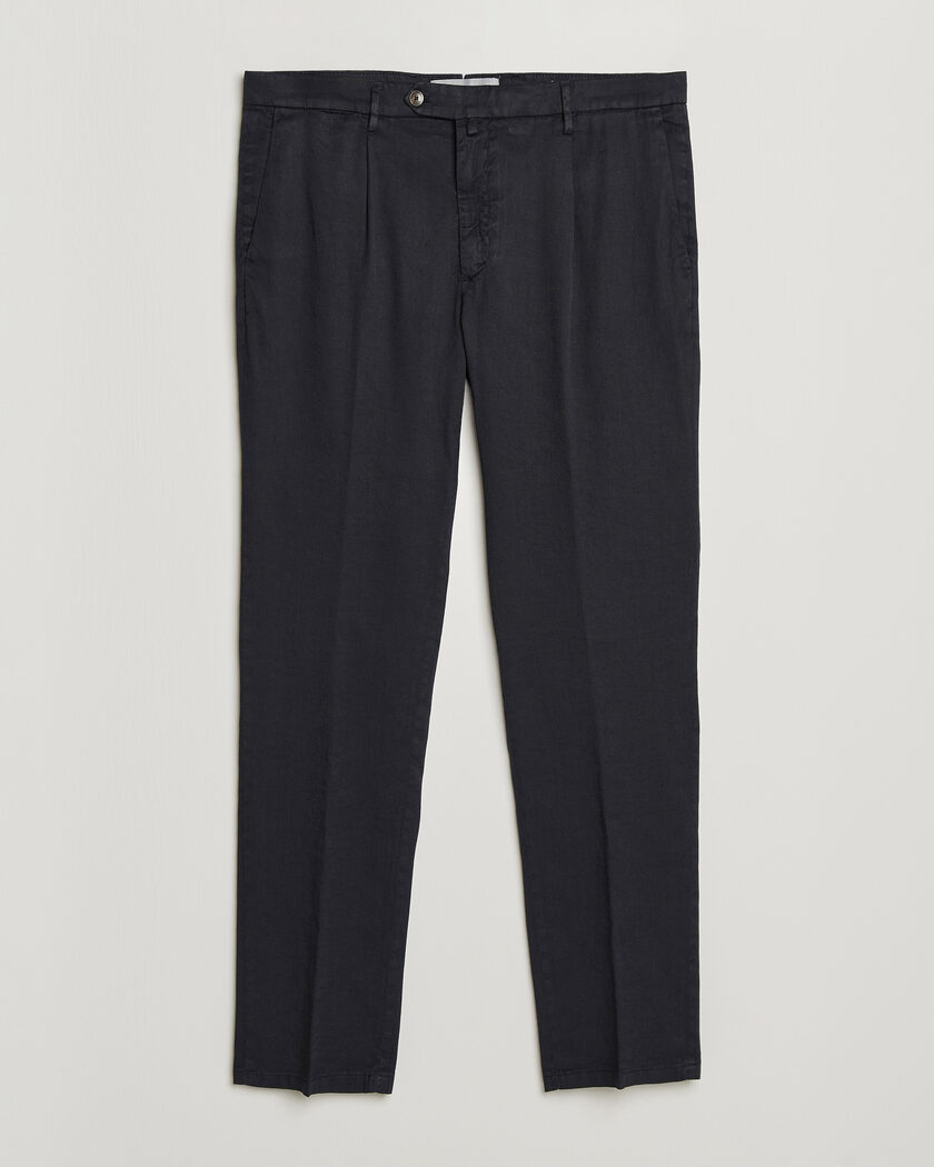 Briglia 1949 Pleated Linen Trousers Navy – Blu