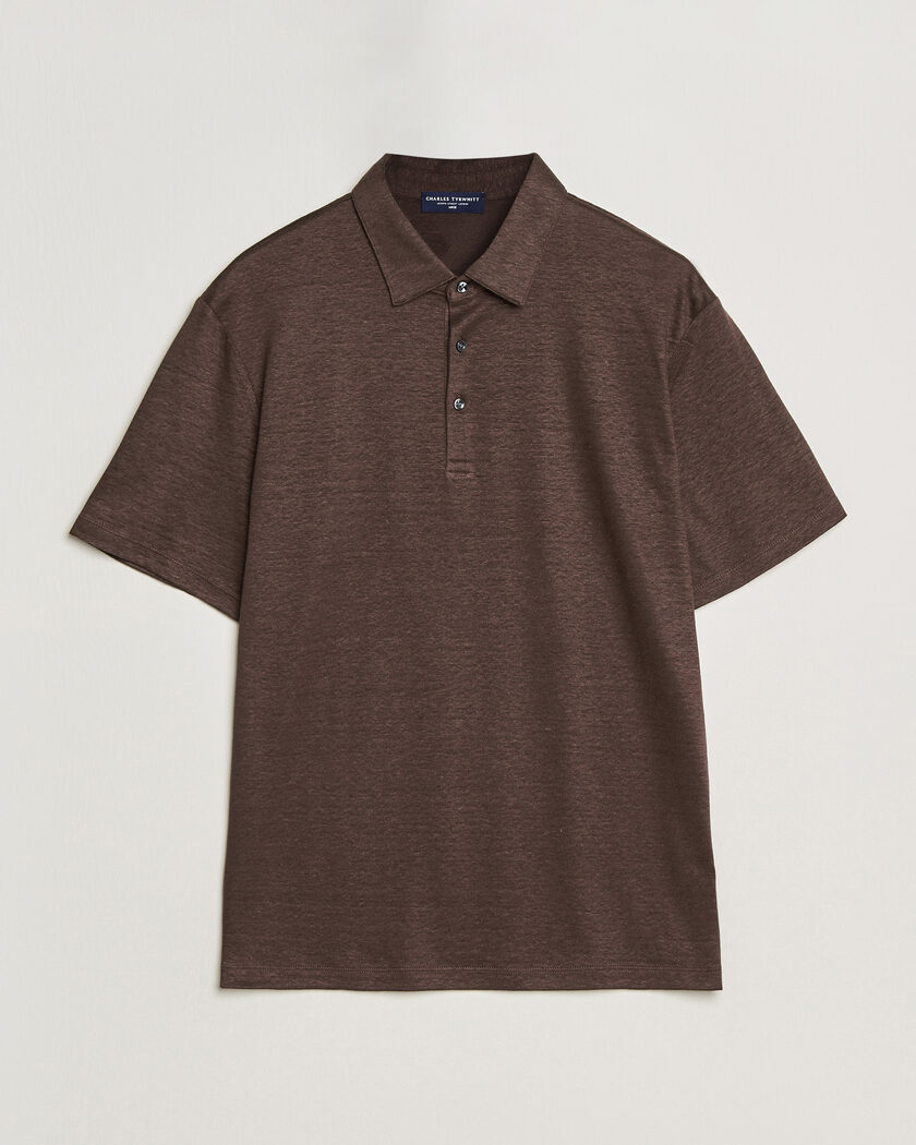 Charles Tyrwhitt Short Sleeve Linen Polo Chocolate Brown – Marrone