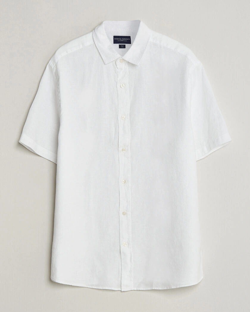 Charles Tyrwhitt Pure Linen Short Sleeve Slim Fit Shirt White – Bianco